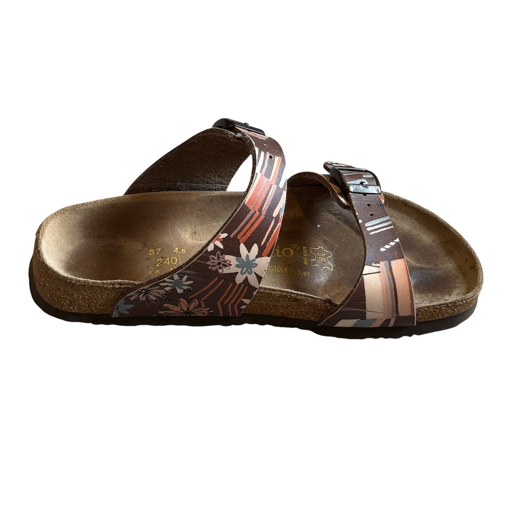 Papillio Birkenstock Arizona Sandals Brown Floral Print Slide 37 L6 M4 Spain - Picture 5 of 7